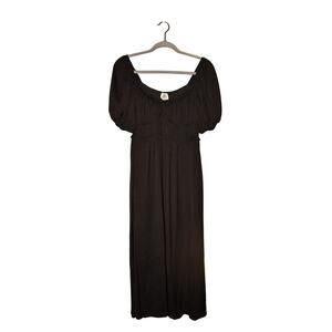 DRA LA $164 Black Micro Polka Dot Short Puff‎ Sleeve Maiden Maxi Dress Medium